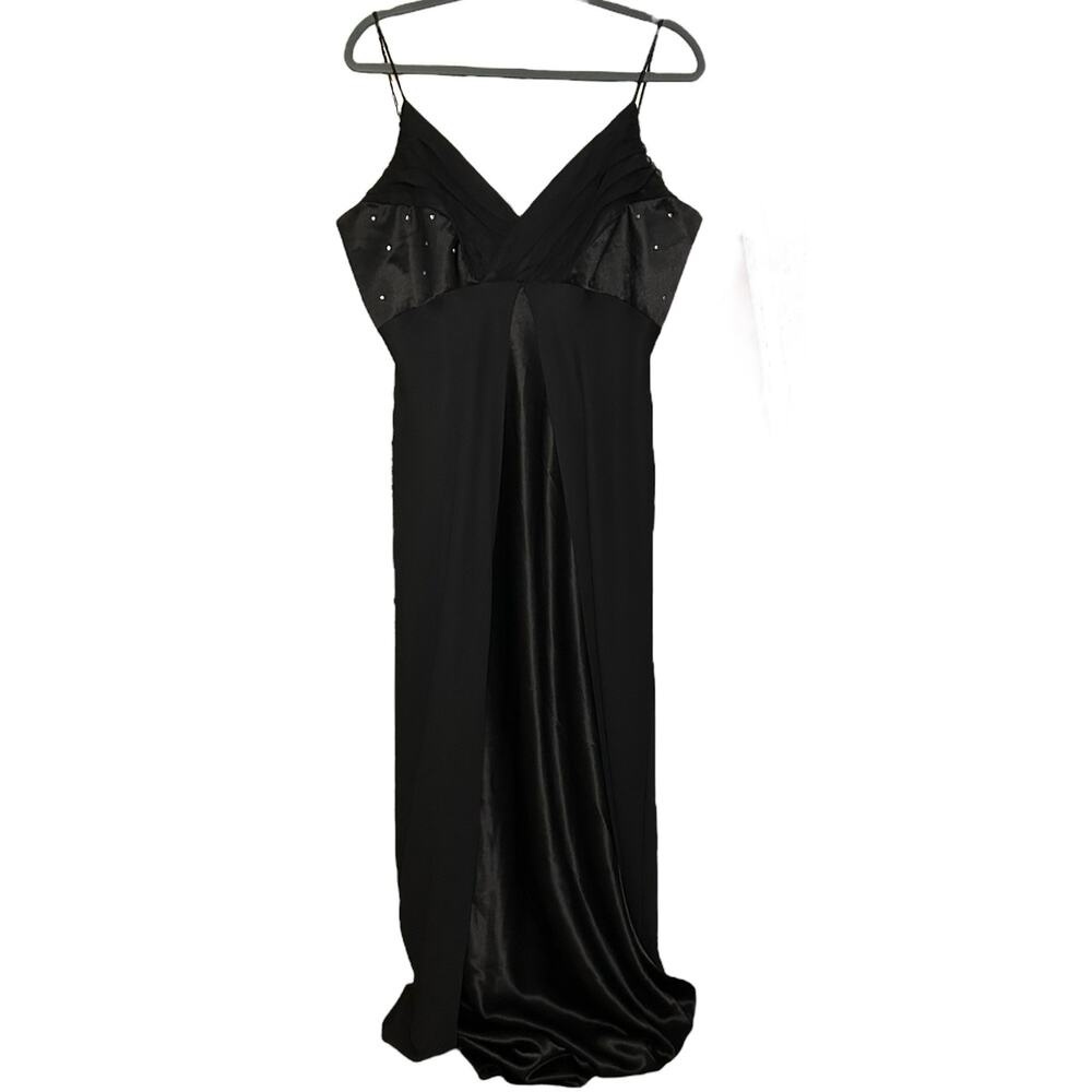 Vintage Black Satin Rhinestone Formal Dress Size XL